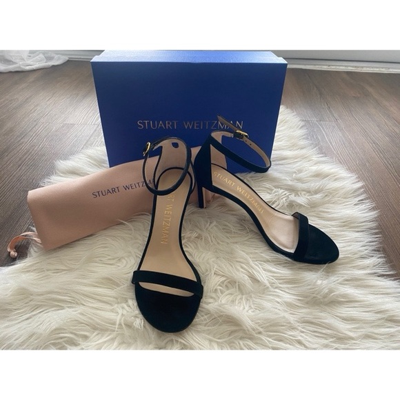 Stuart Weitzman Black Ankle Strap Heels, Nunakedstraight - Picture 1 of 10